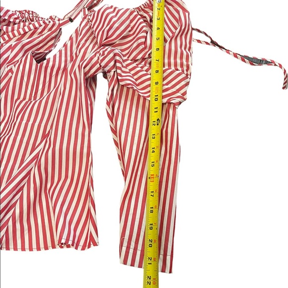 Petersyn Alice Striped Poplin Cold Should Blouse Size M Red and White - Picture 8 of 15